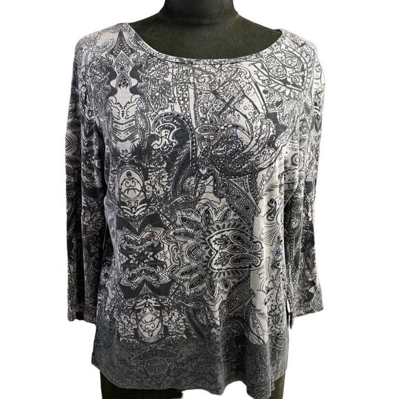Sonoma Ladies Scoop Neck Blouse Size Large, Black and Gray Sequins Size Large - Picture 1 of 7